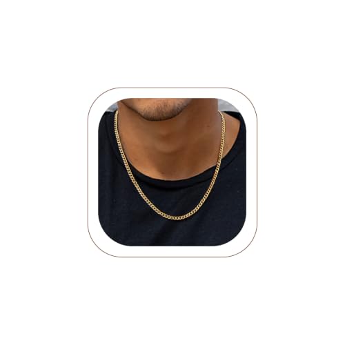 Stainless Steel Mens Cuban Link Chains, Daily Wear Hip Hop Miami Necklace | 3/6/9/12mm Silver/Gold Plated/Black necklace with Gift Box, No Tarnish, Sweatproof & Waterproof, Hypoallergenic Men Chains - color: 3mm-gold plated, size: 18 inch