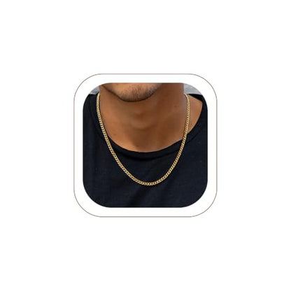 Stainless Steel Mens Cuban Link Chains, Daily Wear Hip Hop Miami Necklace | 3/6/9/12mm Silver/Gold Plated/Black necklace with Gift Box, No Tarnish, Sweatproof & Waterproof, Hypoallergenic Men Chains - color: 3mm-gold plated, size: 20 inch