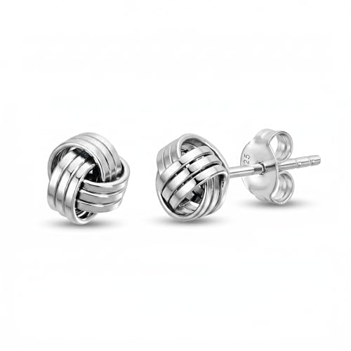 Solid 925 Sterling Silver 5mm Love Knot Stud Earrings | Gold Plated Classic Love Knot Twist | Hypoallergenic | Secure Friction Back Closure | High Polished Stud Earrings - color: Sterling Silver