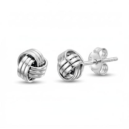 Solid 925 Sterling Silver 5mm Love Knot Stud Earrings | Gold Plated Classic Love Knot Twist | Hypoallergenic | Secure Friction Back Closure | High Polished Stud Earrings - color: Sterling Silver