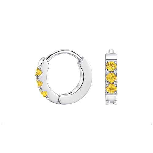 Birthstone Huggie Hoop Earrings for Women, Cubic Zirconia Small Hoops | 316L Surgical Steel, 18K Gold or Silver, 6-10mm, Hypoallergenic Waterproof, Cartilage Piercing, Birthday Gift - color: 11 NOV. Citrine - Silver, size: 6mm
