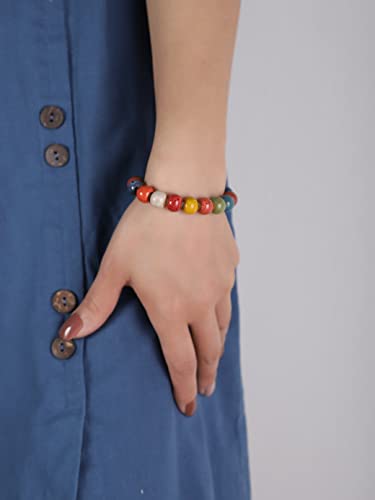 Boho Hippie Colorful Ceramic Beads Strand Stretch Bracelet, Bohemian Summer Beach Jewelry Gift for Women - color: S01