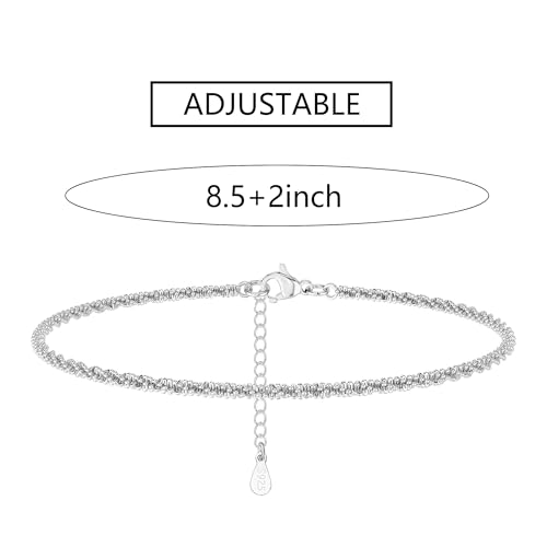 Silver Anklets for women,Layered Anklets Bracelets Adjustable Summer Beach Jewelry - color: Single Layer