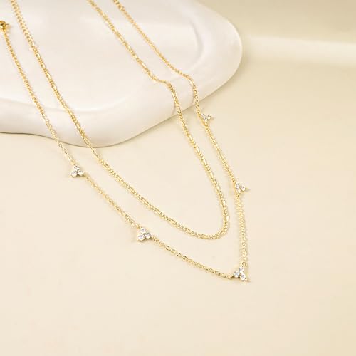 Dainty Layered Necklaces for Women,14k Gold Plated CZ Choker Necklace Stack | 14K Gold Plated Necklace set,Non Tarnish Hypoallergenic Beaded Paperclip Chain Necklace Stack Women's Minimalist Jewelry Gift - color: Gold-4