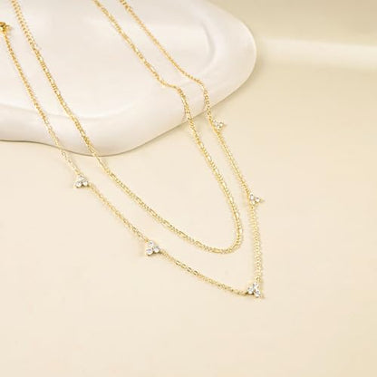 Dainty Layered Necklaces for Women,14k Gold Plated CZ Choker Necklace Stack | 14K Gold Plated Necklace set,Non Tarnish Hypoallergenic Beaded Paperclip Chain Necklace Stack Women's Minimalist Jewelry Gift - color: Gold-4