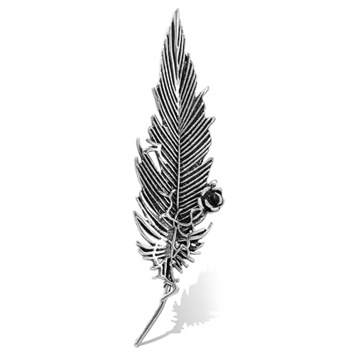 Plated Classic Rose Flower Feather Brooches and Pins for Women Men Fashion Jewelry Delicate Leaf Lapel Dress Accessories Boutonniere Corsage Hat Bag Suit Tie Wedding small，simple - color: VintageSilver