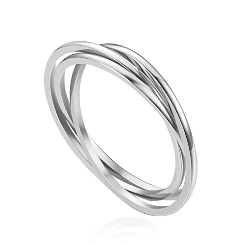 VQYSKO Triple Interlocked Rolling Ring for Women-Stainless Steel Stacking Rose gold Minimalist Promise Ring for Love/Engagement/Wedding, Size 4-12 - color: Silver