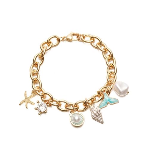 Bohemia Sea Shell Starfish Conch Charm Bracelets Hawaiian Sea Themed Faux Pearl Charm Bracelets Anklet for Women Summer Beach Vacation Jewelry Gifts - style: StyleE