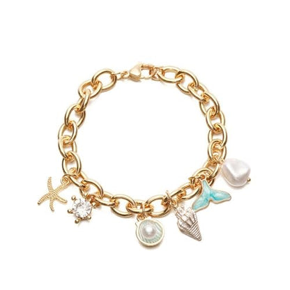 Bohemia Sea Shell Starfish Conch Charm Bracelets Hawaiian Sea Themed Faux Pearl Charm Bracelets Anklet for Women Summer Beach Vacation Jewelry Gifts - style: StyleE