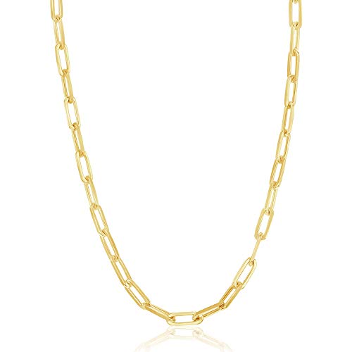 Paperclip Chain Necklace for Women | Sterling Silver or 14K Gold Plated | 2.8mm 3.2mm 5.5mm | 16–30 Inch Italian Link Layering Chain - color: Gold Plated - 3.2mm