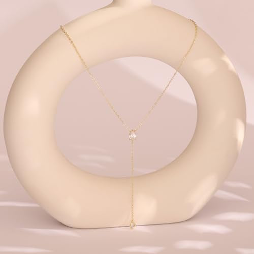 Lariat Necklace for Women, Non Tarnish Dainty Chain Stackable 14K Gold Plated Cute Trendy Layered Necklaces Elegant Jewelry Gift for Women Her - color: Gold, style: SD