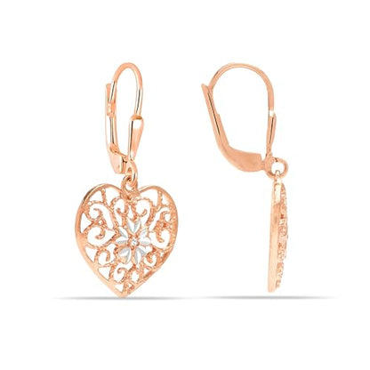 LeCalla 925 Sterling Silver Leverback Drop Earrings | Lightweight Italian Teardrop Dangle Earring for Women - color: Filigree Heart