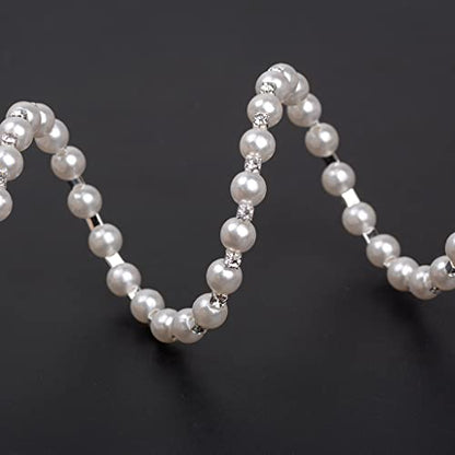 Multi Row Imitition Pearl Stretch Bracelet Stackable Crystal Strand Multi-Layered Elastic Bangle for Women 1920s Costume Vintage Bridal Wedding Jewelry-2 Rows