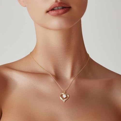Mom Necklace 925 Sterling Silver Heart Necklaces for Women - color: 03-Gold