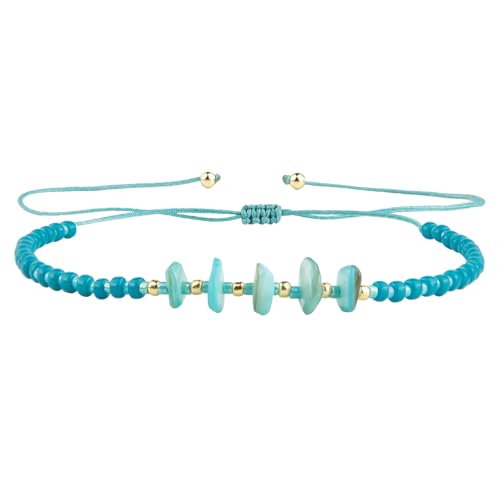 KELITCH Women Natural Stone Beads Anklet Boho Color Beaded Ankle Adjustable Foot Chain Jewelry for Summer Beach Holiday - color: Blue 08D