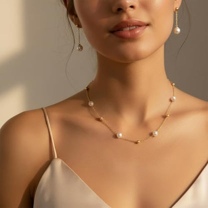 Gold Jewelry Sets for Women, Gold Pearl Dangle Earrings Bracelets Necklaces Set, Women's Jewelry Gifts for Women Wife - style: Gold Pearl Necklace Set-3PCS