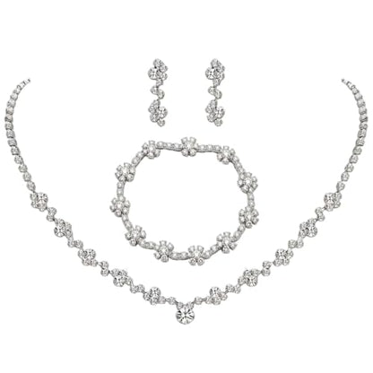 1 Piece Silver Jewelry Sets for Women Rhinestone Necklace Earrings Bracelet Set Prom Jewelry Bridal Bridemaid