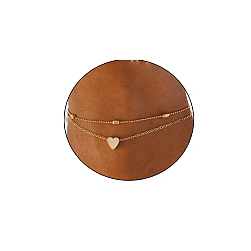 Pencros Dainty Layered Anklet,14K Gold Filled Cute Beads Satellite Chain Heart Boho Adjustable Anklets for Women - color: Layer Heart Gold