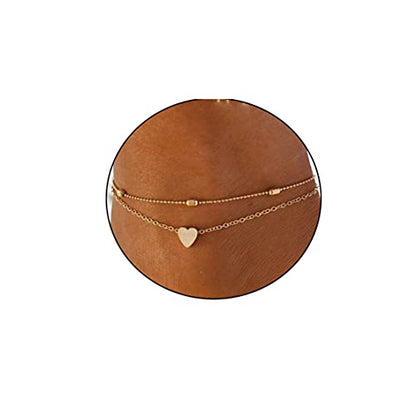 Pencros Dainty Layered Anklet,14K Gold Filled Cute Beads Satellite Chain Heart Boho Adjustable Anklets for Women - color: Layer Heart Gold