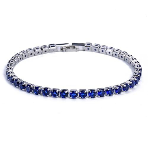 GulCean 14K Gold Plated 4mm Cubic Zirconia Classic Tennis Bracelet Copper CZ Charm Iced Out Tennis Bracelet for Women Men Size 6.7inch 7.5 inch - color: Blue, size: 6.7inch(17cm)
