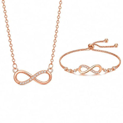 Nilu's Collection Infinity Shape Cubic Zirconia Diamond Bracelet for Women, Jewelry for Gift, Adjustable Charm Bracelet (Rose Gold Necklace + Bracelet) - color: Rose Gold Pendant + Bracelet