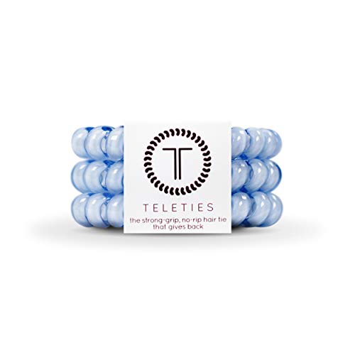 TELETIES - Spiral Hair Coils - Ponytail Holder Hair Ties for Women - Phone Cord Hair Ties - Strong Grip, No Rip, Water Resistant, No Crease Hair Tie Coils - 3 pack (Large, Washed Denim) - color: Washed Denim