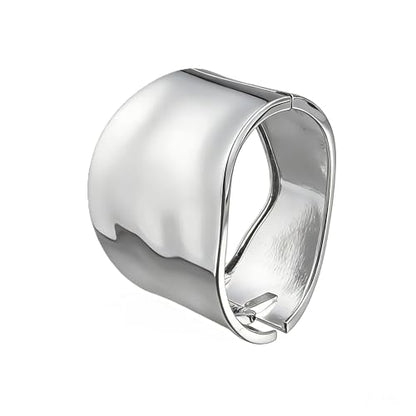 Gold Bangle Bracelet for Women | 14K Gold Plated Chunky Bracelet | Hinged Open Trendy Wide Bracelet for Women - color: silvery1