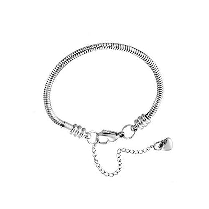 KunBead Heart Lobster Clasp Snake Chain Charm Adjustable Bracelets Compatible with Pandora Charms for Jewelry Making