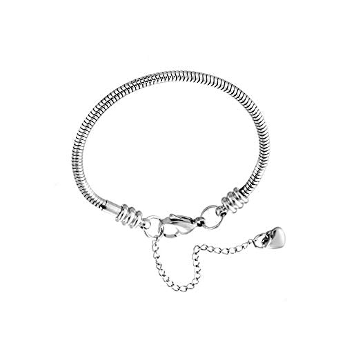 KunBead Heart Lobster Clasp Snake Chain Charm Adjustable Bracelets Compatible with Pandora Charms for Jewelry Making