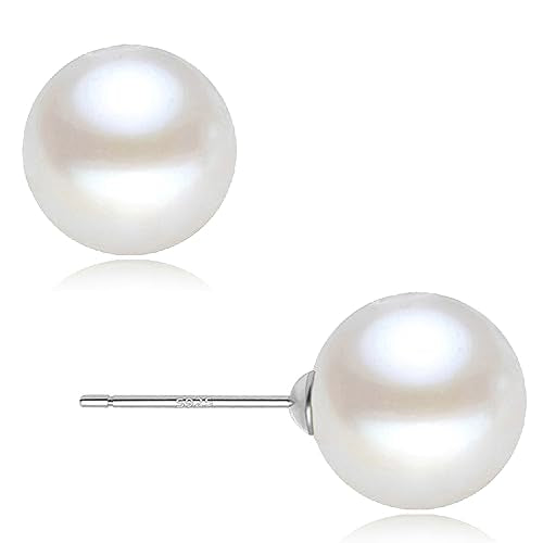 18K Gold Plated 925 Sterling Silver Shell Pearl Stud Earrings,Hypoallergenic to Sensitive Ears - style: D_L - 12mm - Silver