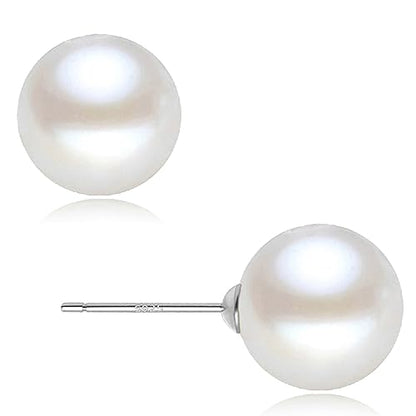 18K Gold Plated 925 Sterling Silver Shell Pearl Stud Earrings,Hypoallergenic to Sensitive Ears - style: D_L - 12mm - Silver