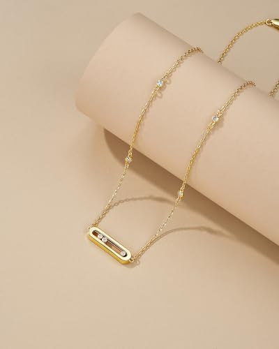 SNGIA 18K Gold Plated Stackable Adjustable Curved Horizontal Bar with CZ Pendant Necklace For Women by SNGIA, Dainty Drop Layered Trendy Birthstone Gemstone Charm Statement Jewelry Gifts, Bohemian Vintage Handmade Unique Cute Thin Skinny Dainty Chain Bead