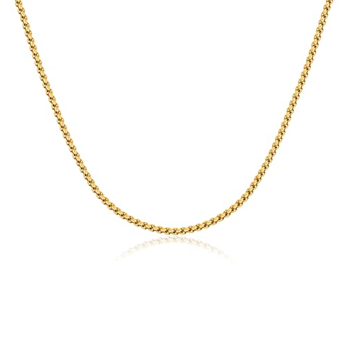 Eusense Stainless Steel Chain Necklace for Men Women Rolo/Wheat/Snake/Box Chain, 2-3MM, 20-24 Inches with Delicate Gift Box - color: 18K Gold-Plated, size: 22+2 Inches Length, style: Rolo Chain-2MM Width
