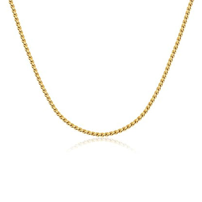 Eusense Stainless Steel Chain Necklace for Men Women Rolo/Wheat/Snake/Box Chain, 2-3MM, 20-24 Inches with Delicate Gift Box - color: 18K Gold-Plated, size: 22+2 Inches Length, style: Rolo Chain-2MM Width