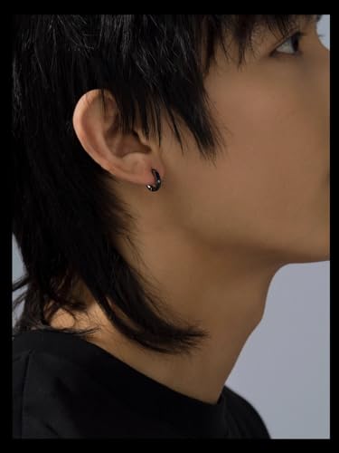 SIISPRI Stainless Steel Mens Womens Clip On Earrings Hoop Huggie Non-Piercing - color: Black