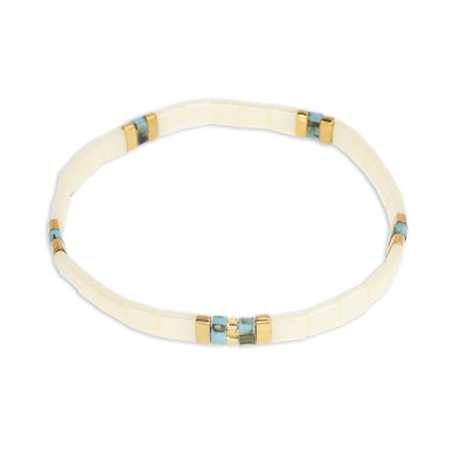 Sonateomber Tila Flat Beaded Stretch Bracelets for Women, Trendy Unique Colorful Square Beads Handmade Stack Bracelet Friendship Accessories Fashion Jewelry Gift - color: Large Beige Gold 2