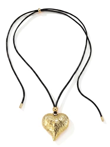 Boho Necklace for Women Large Pendant Necklace Boho Long Choker Leather Gold Necklace Vintage Earthy Jewelry Trendy