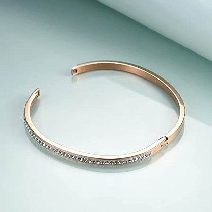 MYNENEY Womens Bracelets Stainless Steel Pave Cubic Zironia Stackable - color: 1 Row Crystal Rose Gold, size: 7 Inch