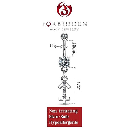 Forbidden Body Jewelry Surgical Steel CZ Jeweled Zodiac Sign Dangle Belly Button Ring - style: Sagittarius