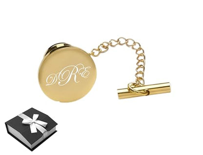 Personalized Gold Circle Tie Pin Engraved Free - Custom Men's Accessory - Gift For Him - Tie Tack Monogram, Free Engraving - Ships from USA