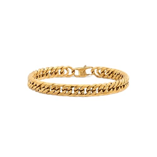 Stainless Steel Cuban Link Bracelet for Men, Classic Chain Bracelet - Men’s Bracelets in Silver/Gold/Black - Meaningful Gift for Son, Husband, Dad & Boyfriend - Hypoallergenic Jewelry with Gift Box - color: Dad-Gold, size: Medium