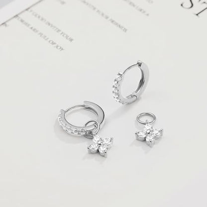 DAILY VIBES Cute Butterfly Star Cross Heart CZ Dangle Earrings for Women | 925 Sterling Silver Post, 14K Gold or Silver Plated, Mini Cubic Zirconia Dainty Drop, Cartilage Small Huggie Hoop Earrings - color: Silver Four Stones