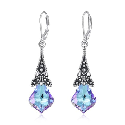 Vintage Crystal Earrings 925 Sterling Silver Retro Dangle Drop Leverback Earrings with Crystla from Austria, Birthday Jewelry Gifts for Women
