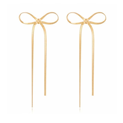 Gold Silver Bow Drop Earrings for Women Long Tassel Chain Bow Earrings Ribbon Bowknot Dangle Earrings Jewelry Gifts - color: Gold Bow A