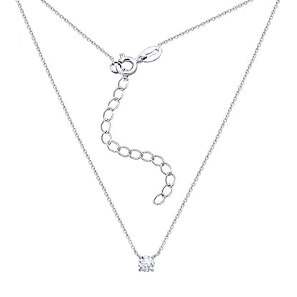 Amazon Essentials Necklace for Women, 14K Brass Chain with Cubic Zirconia Solitaire Pendant - color: Rhodium Plated