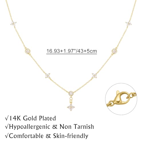 Yowivon Layered Gold Necklaces for Women, Dainty 14K Gold Plated Pendant Necklace, Non Tarnish Cubic Zirconia Stack Choker Necklace, Adjustable Hypoallergenic Trendy Jewelry Gift for Her - style: Gold-Four-Leaf Flower Pendant