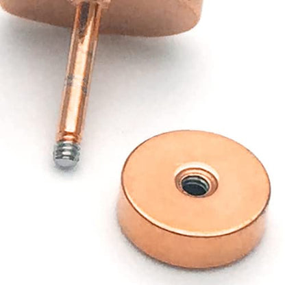 10mm Women Mens Black Circle Stud Earrings Black Glitter, Steel Cheater Fake Ear Plugs Gauges Tunnel - color: Metal color: Rose gold; Stone Color: Black