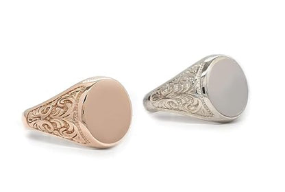 Unisex Oval Custom Signet Ring in Solid Gold 9K, 14K, & 18K, Personalized Initial Engraved Chevalier Ring, Crest design