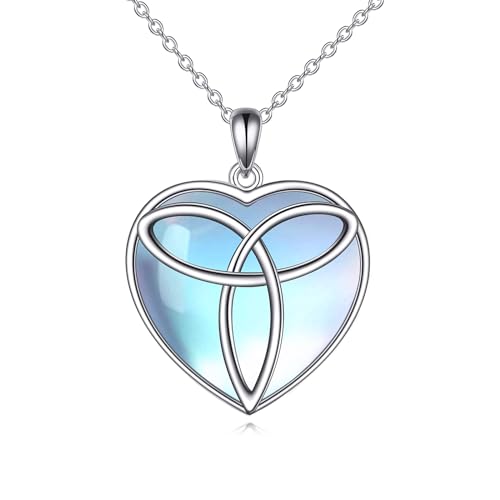 YAFEINI 925 Sterling Silver Moonstone Necklace Filigree Teardrop Pendant Necklace Jewelry for Women Girls - color: W-Moonstone Celtic Trinity Necklace