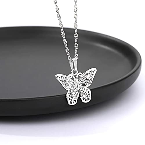 SHINYY Butterfly Pendant Necklace for Women 18K Stainless Steel Charm Bracelet Jewelry Gift for Her - color: Silver